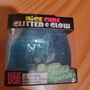 Needoh Nice Cube Glitter & Glow Cube - Teal Blue 2.25inch